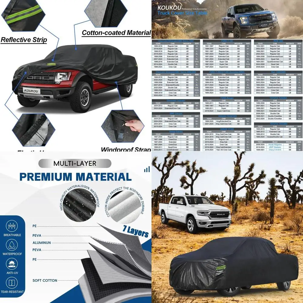 

All-Weather Waterproof 7-Layer Heavy-Duty Truck Cover, Fits 229-242 Trucks: Ford F-150, Ram 1500, Chevy Silverado, Toyota Tundra