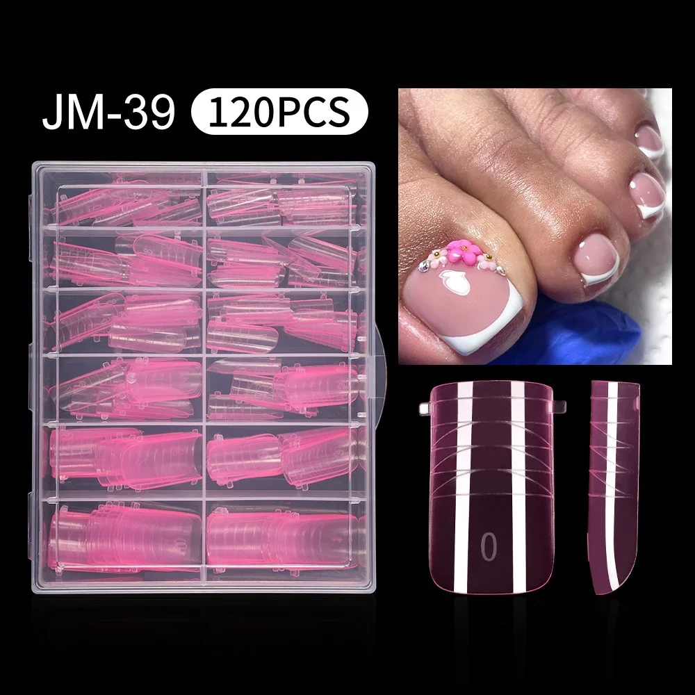 120 pçs novos formatos duplos molde de unhas do dedo do pé acrílico cobertura completa dicas falsas poli moldes de gel de unhas para extensão