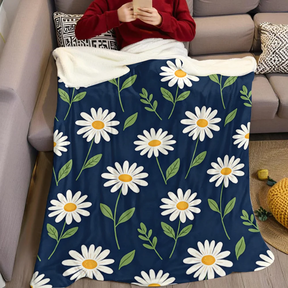 Fresh Daisy Flowers Flannel Blanket Warm Soft Halloween Christmas All-Season Couch Decorative Cozy Warm Gift