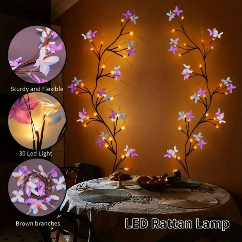 USB Butterfly Fairy Branch Lights LED Warm White Decorative Twig String Lights for Christmas Bedroom Wall Home Decor