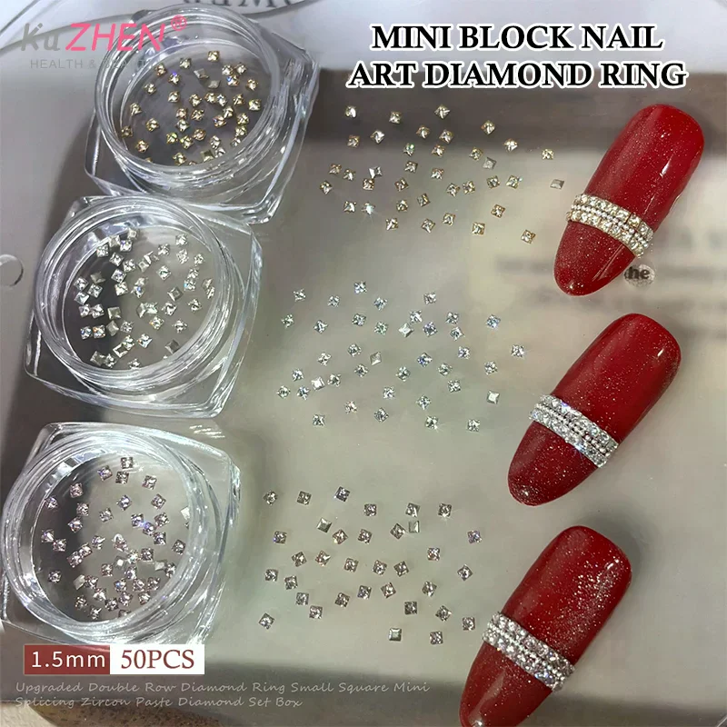 50pcs/Box Shiny White Zircon Rhinestones Nail Charms Mini Square Nails Gemstones Flatback Nail Art Craft Diamonds Decoration