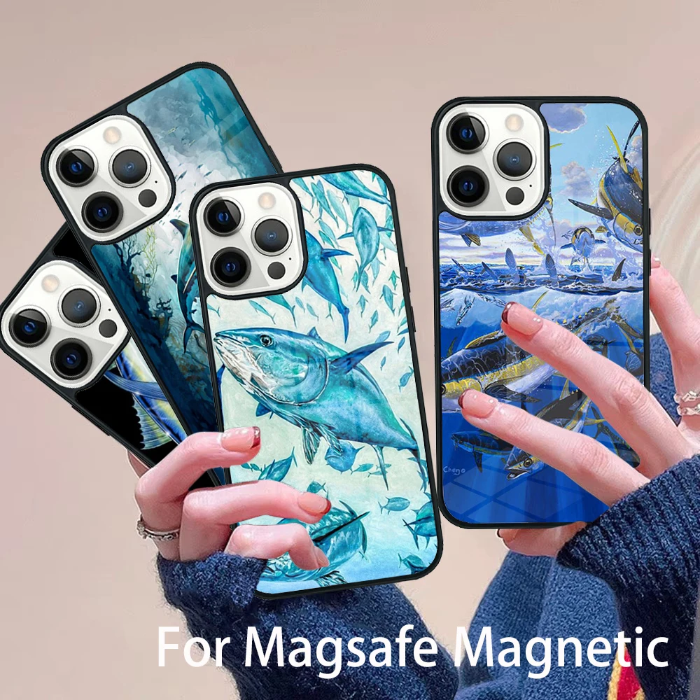 

Bluefin Tuna Phone Case Magesafe Magnetic Wireless Charge Cover For IPhone 16 11 12 13 14 15 Pro Max Plus Mini