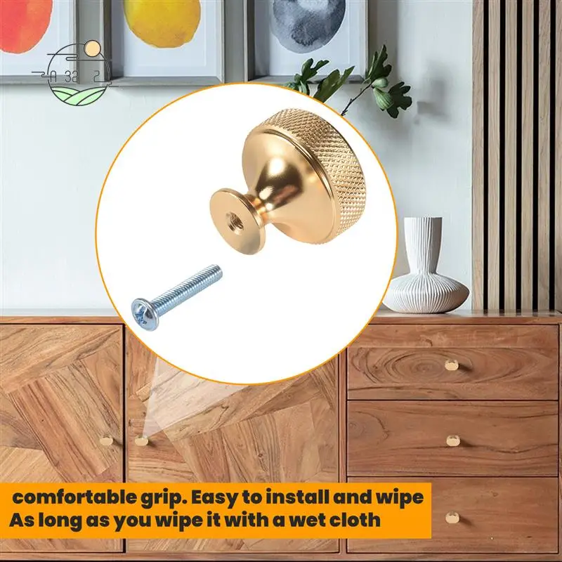 A32Z-10 Pack 1.2 Inch Brushed Gold Cabinet Knobs Knurled Kitchen Cabinet Knobs Gold Drawer Knobs Round Dresser Knobs
