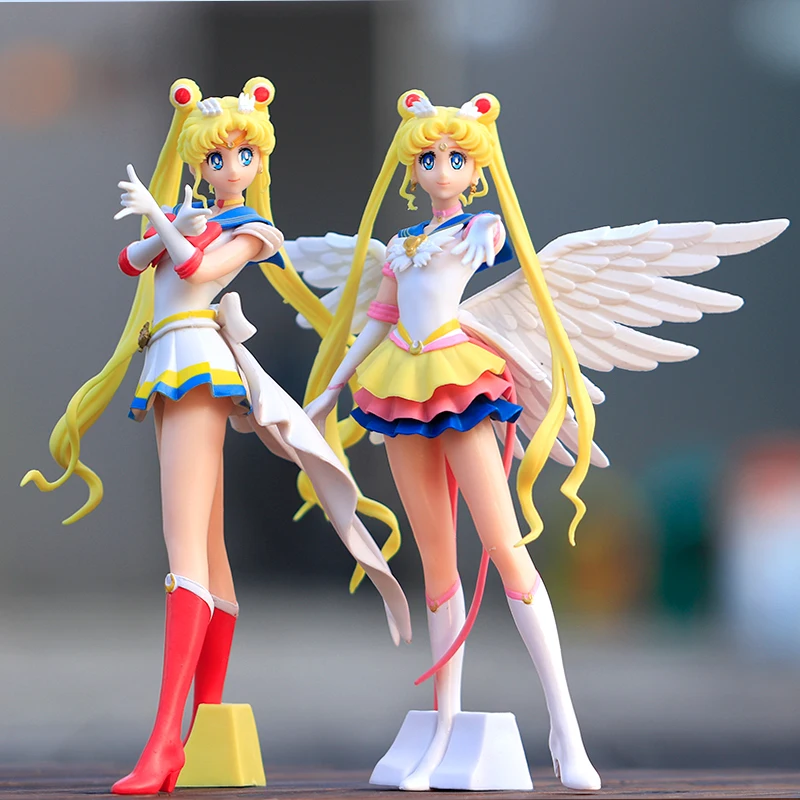 Neue Cartoon 23 cm Anime Sailor Moon Tsukino Action Figure Flügel Spielzeug Puppe Kuchen Dekoration PVC Modell Mädchen Geschenk Spielzeug für kind