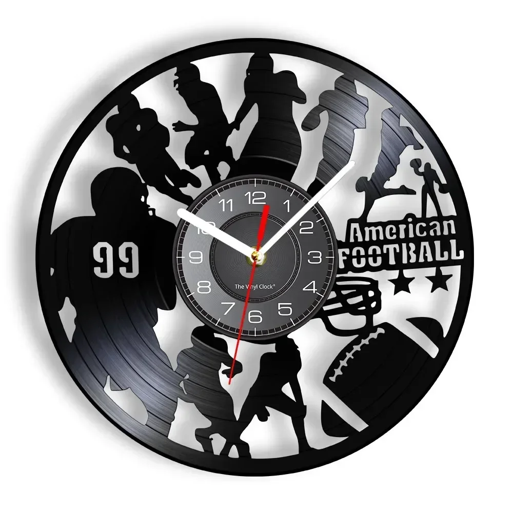 American Football Home Decor Modern Design Wall Clock Rugby Football Player Silhouette Vinyl Record Wall Clock Sports Lover Gift