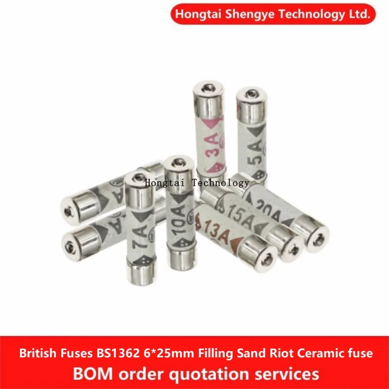 UK Fuse BS1362 6*25mm Can Sand Filled Vandal Resistant Ceramic Fuse 6×25MM 3A 5A 10A 13A 250V