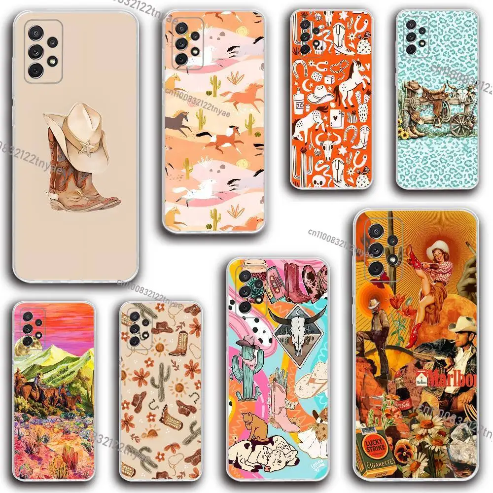 

Cowboy Cowgirl Howdy Western Ranch Boho Phone Case For Samsung S30,23,21,22,20 FE lite,S10,9,PIus Note20ultra Transparent TPU