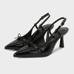 2025 Spring Black High Heels Shoes for Women Sexy Pointed Toe Brand Designer Slingbacks Buckle Strap Elegant Party Ladies Pumps