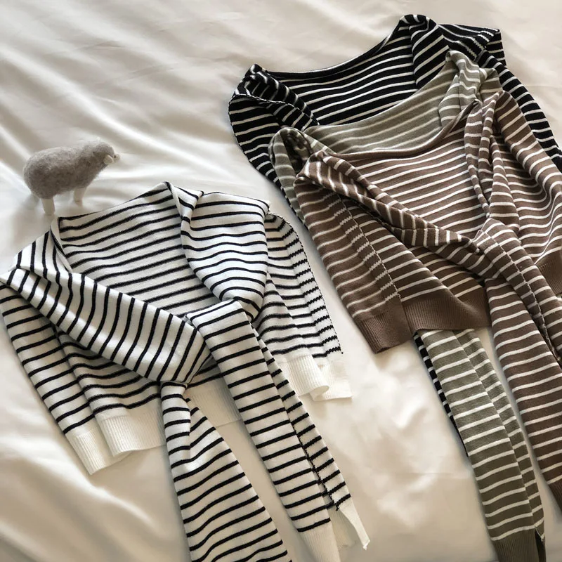 

Новая женская полосатая вязаная маленькая шаль для весны, осени и лета, для улицы и офиса, защита шеи, аксессуар для одежды