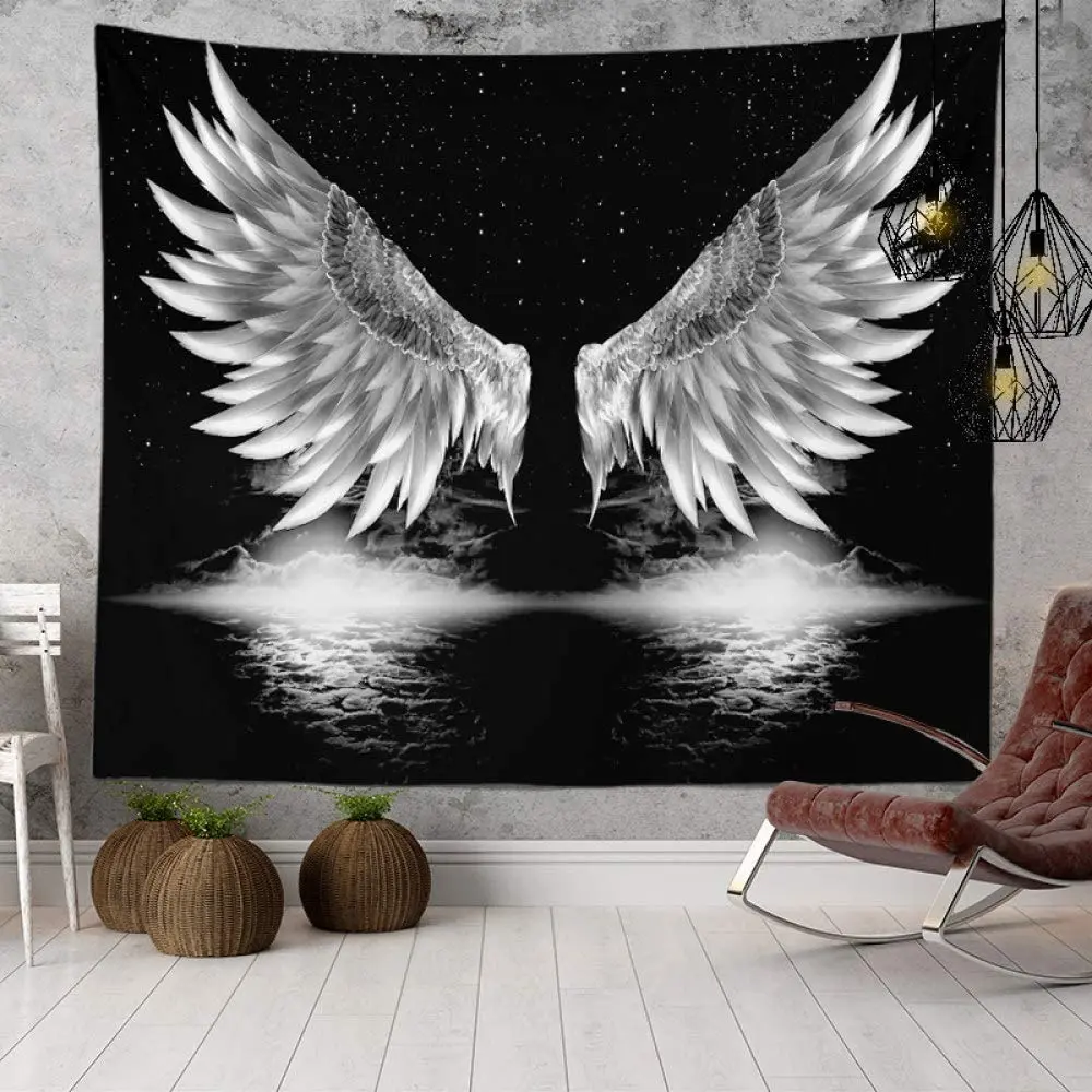 Tapestry aesthetics Black and white tapestry wall hanging, beautiful Trippy Boho fun hippie angel wings home decoration