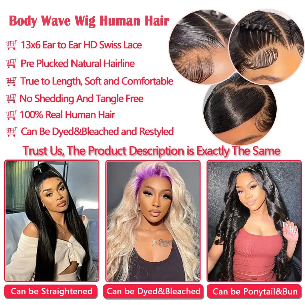 40 بوصة الجسم موجة شعر الإنسان شعر مستعار أمامي 13x6 HD الدانتيل شعر مستعار أمامي شفاف قبل قطعها البرازيلي خصلات الشعر المستعار الإنسان للنساء