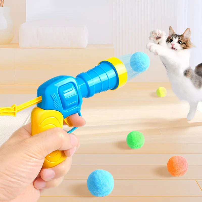 Cat Toy Interactive Fun Toy Shooting Gun Plush Bounce DIY Ball Cat Stick Launch Training Toy For Pet Cat Kitten Supplies