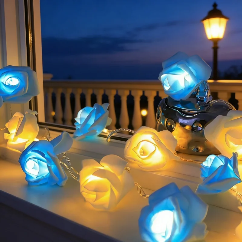 

20LEDs Wedding Garland Fairy Lamp LED Artificial Rose Flower String Light Garden Mother's Day Room Decoration Battery Power