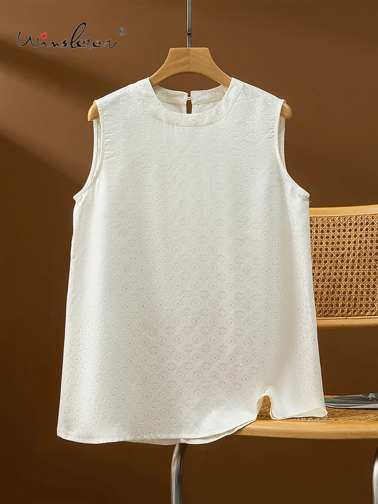Winsleter-100%Real Silk Elegant Vest, O Neck Back Slit, Women Simplicity OL Commute Thin Loose Vest, 2026 Summer New T66601CC