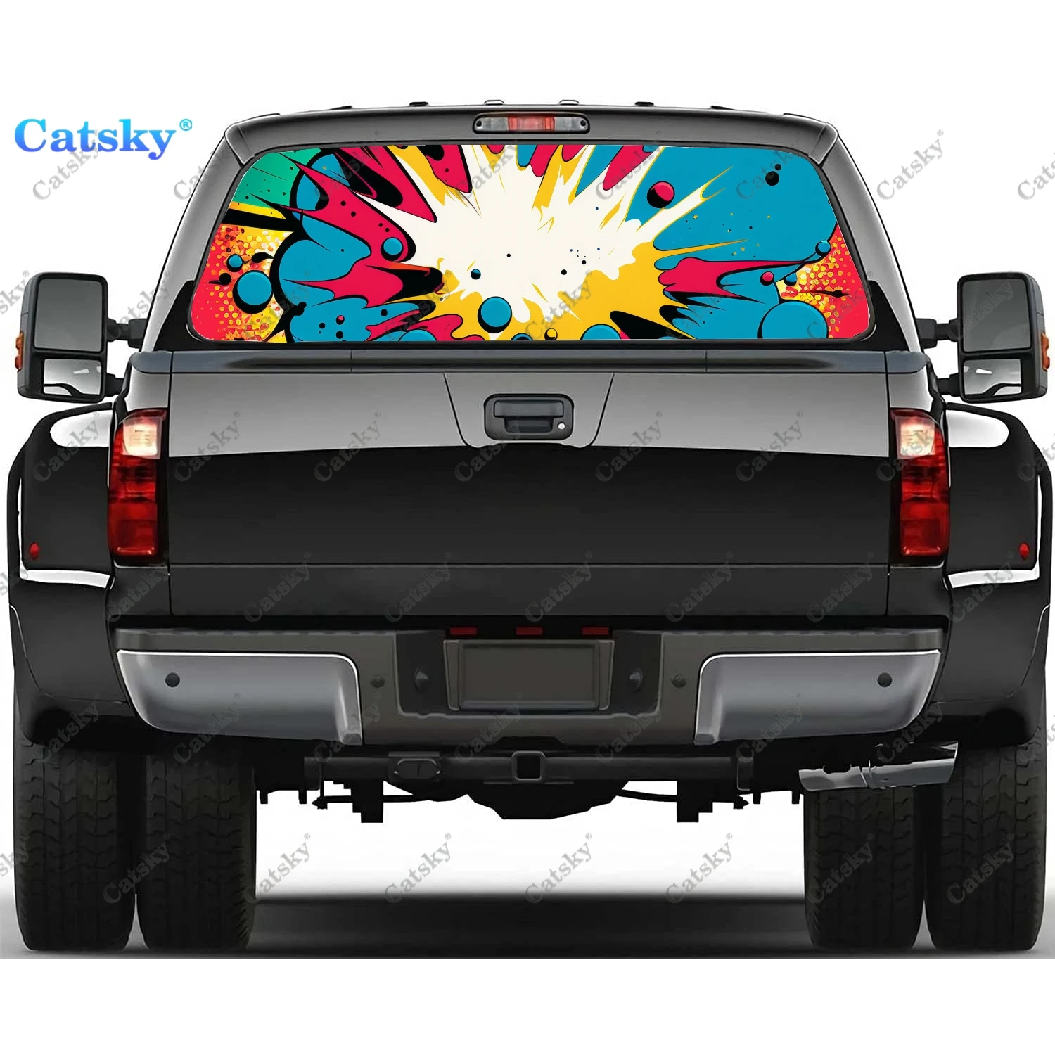 90s Style Cosmos Pop Art Rear Window Decal Fit Pickup,Truck,Car Universal See Through Perforated Back Windows Vinyl Sticker