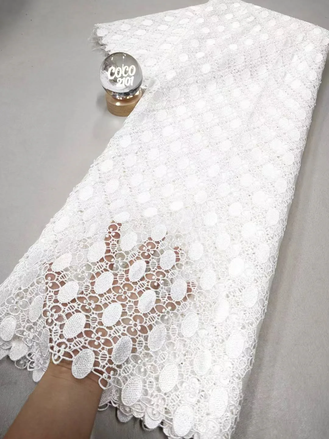 

High-Quality 2026 Africa Nigerian Sequins Cotton Embroidery Lace Fabric Tulle for Wedding Party Dress Chiffon 5Yards XL179