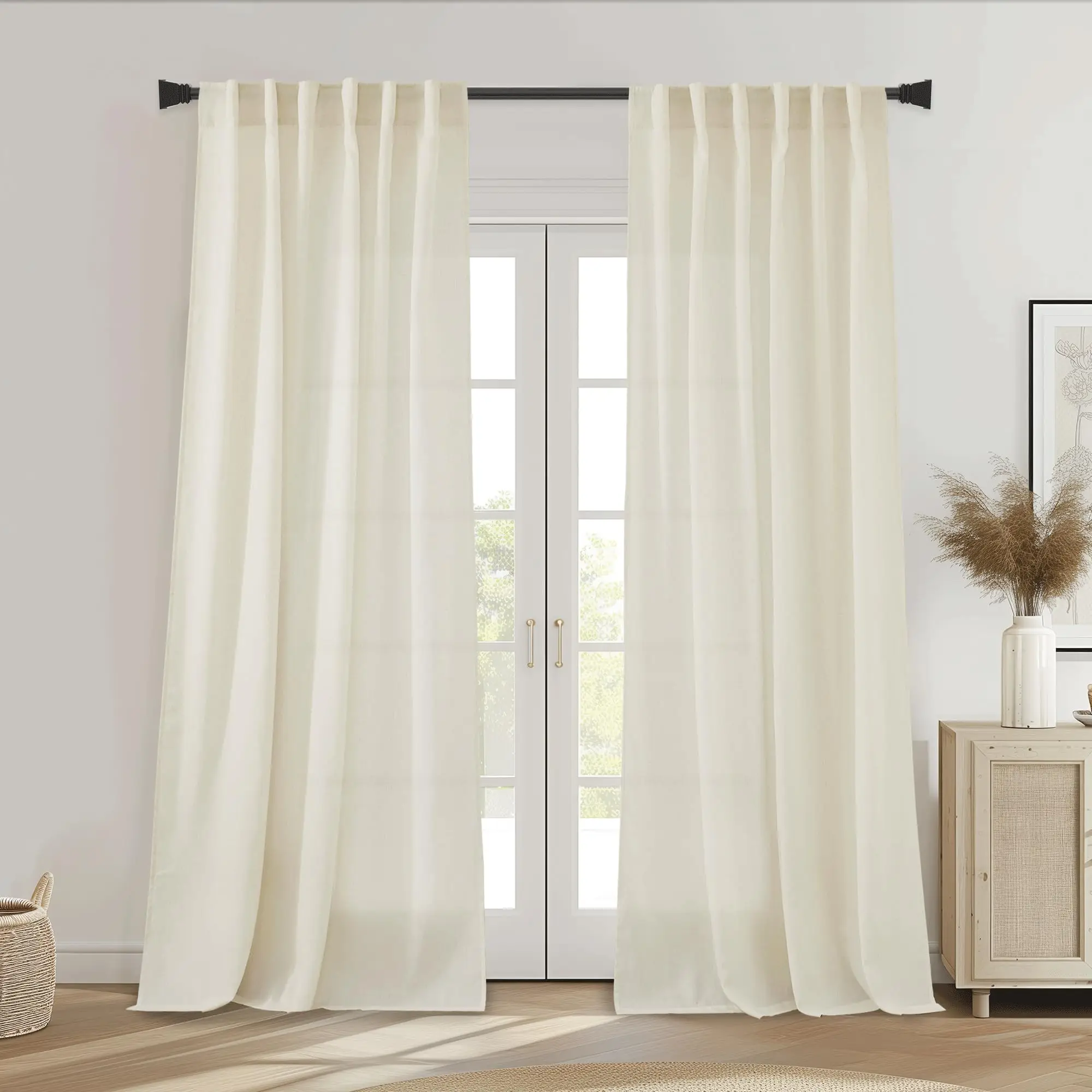 

350cm Height Modern Faux 30% Linen Sheer Luxury Curtains 270cm Length For Bedroom Living Room Tulle Curtains Window Door Curtain
