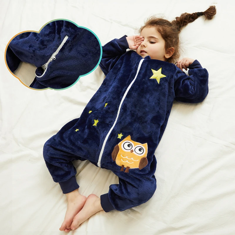 1 to 6 Years Winter Flannel Childrens Pajamas Sleeping Bags Rompers for Boys and Girls One-piece Suits for Home Wear