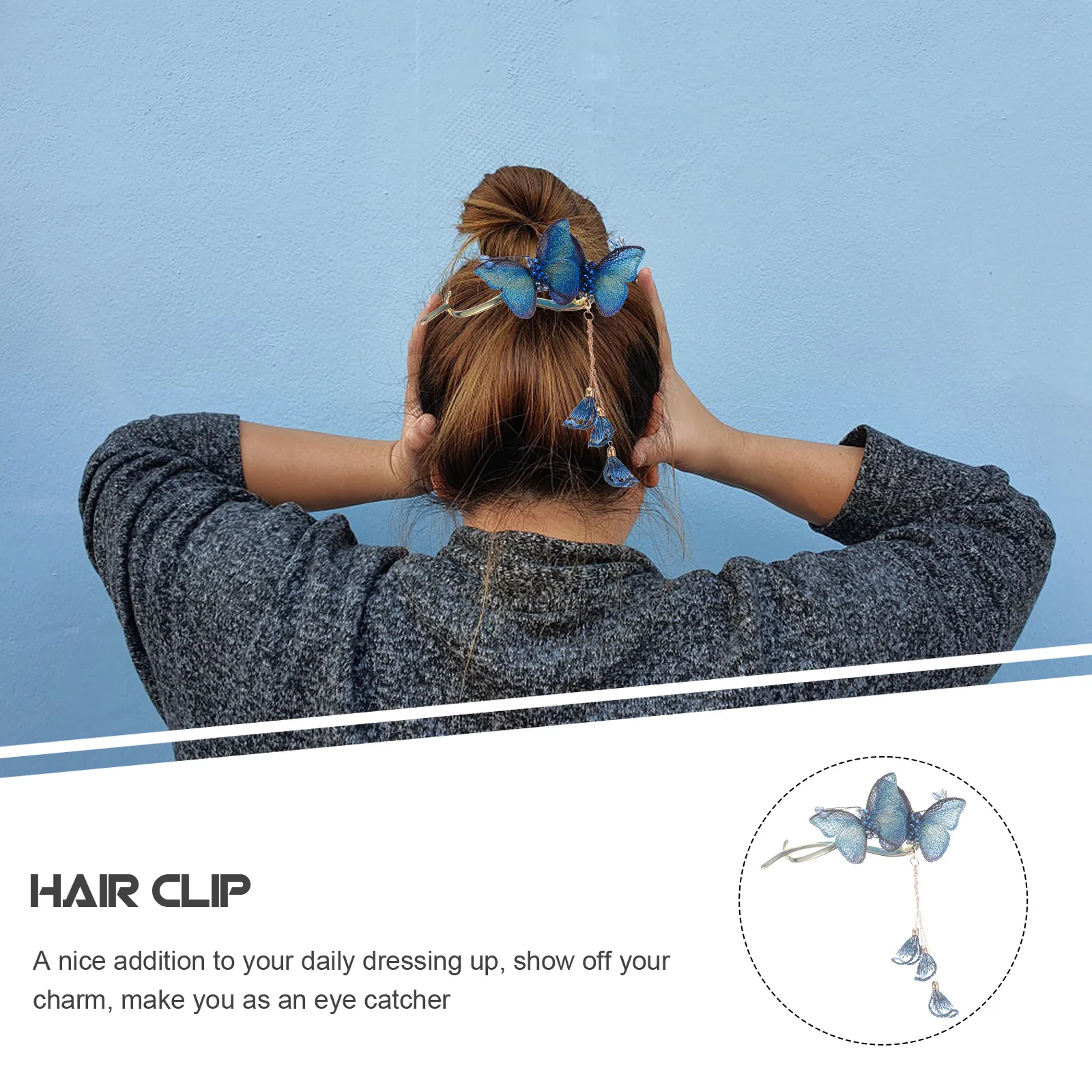 

2Pcs Double Butterflies Hair Clips Alloy Fabric Durable Stylish Hairpin for Women Non-Slip Charming Hair Accessories Daily Use