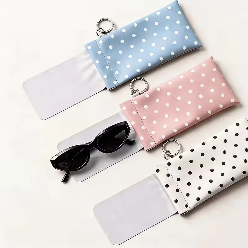 Polka Dot Mirror-Lined Eyeglasses Case, Portable Hangable Storage Bag, Automatic Closing Card Holder, Sunglasses Pouch