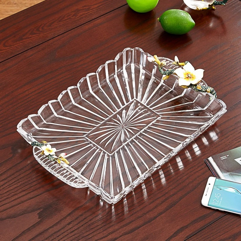 

Rectangle glass water cup, tray European-style living room plate for cups