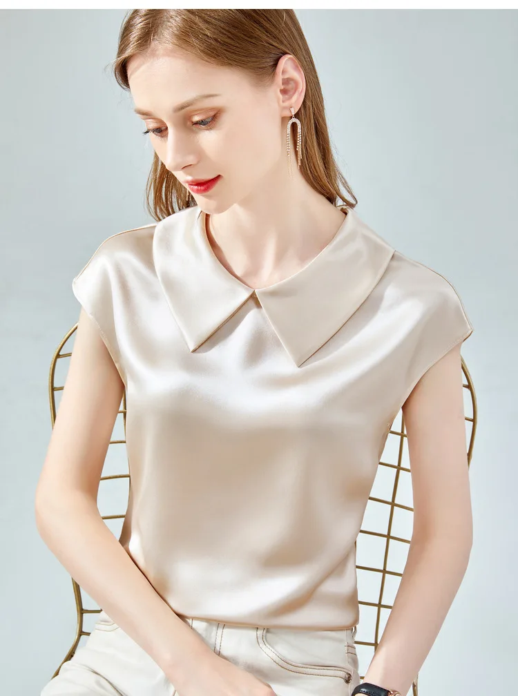 Camisas De Mujer Elegant Ice Silk Shirt Plus Size Artificial Silk Tops Acetate Satin Blouse Doll Collar White Girlish Blouse