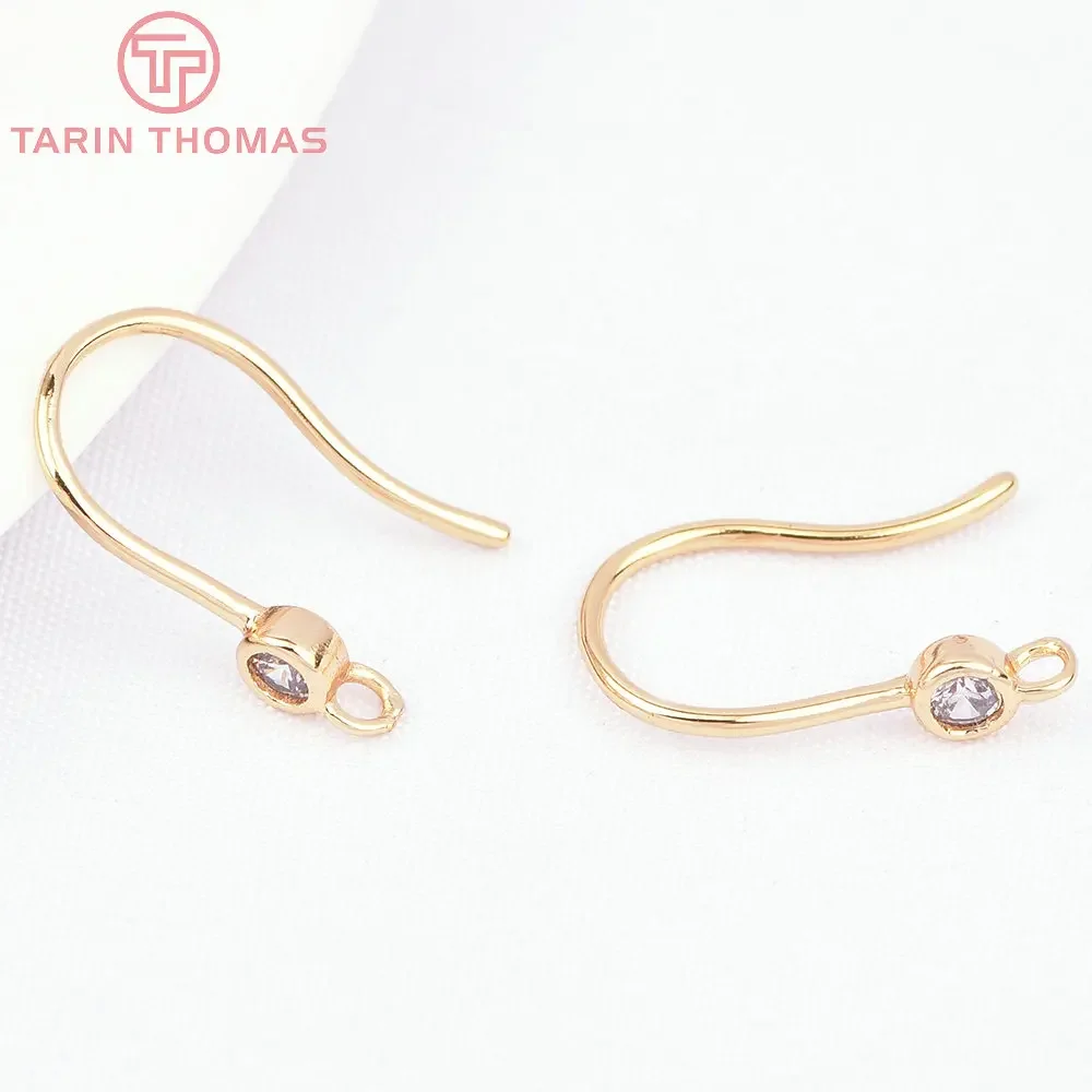 

(2677) 6PCS 13.5MM 24K Gold Color Brass Earrings Hooks with Zircon High Quality Diy Jewelry Findings Accessories Wholesales