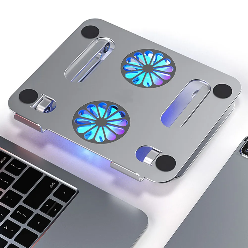 

Охлаждающая подставка для ноутбука с двумя вентиляторами из алюминиевого сплава, регулируемая, для игровых ноутбуков, бесшумная, с USB-питанием, вентилируемая, для размещения под столом