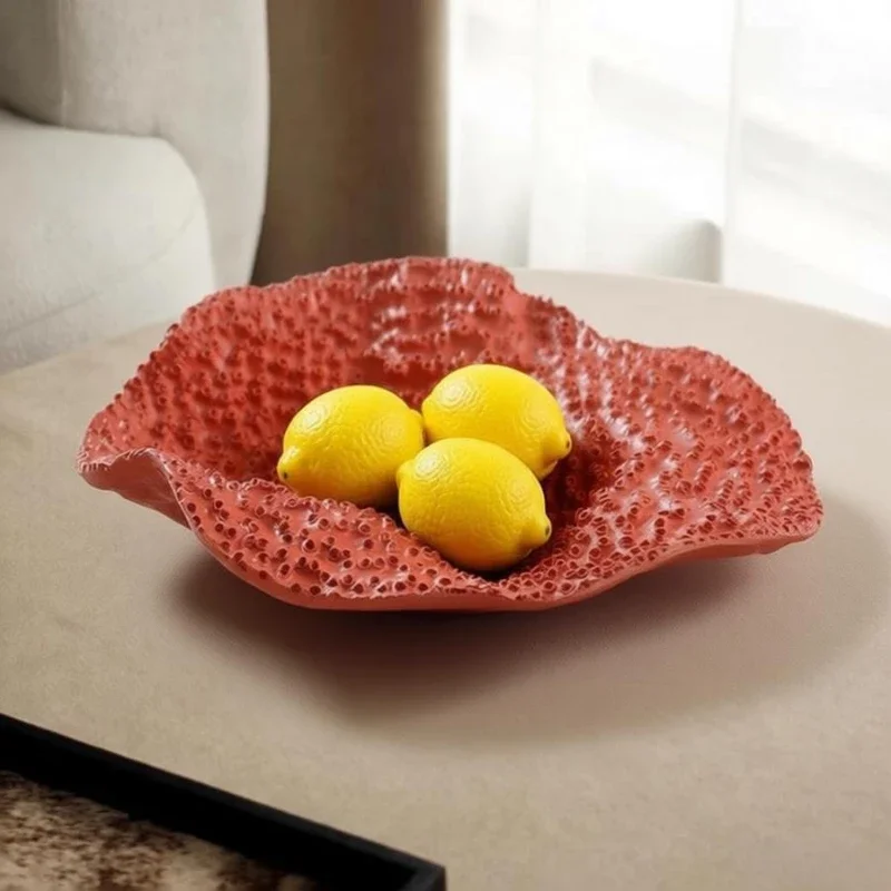 Modern simple red coral fruit plate creative home model room villa dining table coffee table tray ornament soft decoration