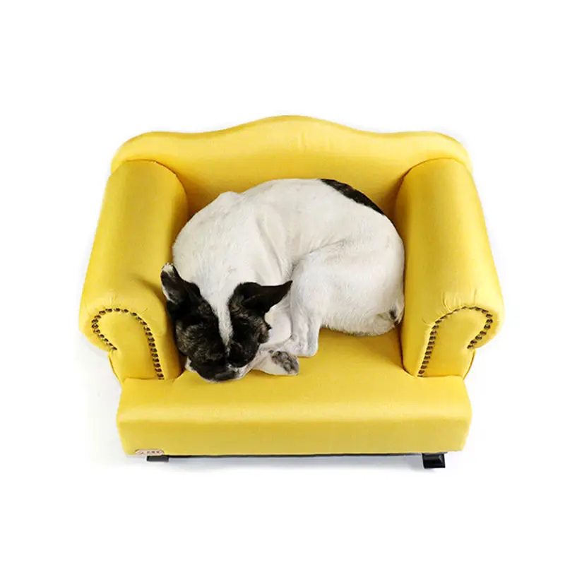 Modern Soft Comfortable Warm Luxury Pet House Soft Comfy Leather Dog Sofa Pet Furniture Bed with Wooden Frame