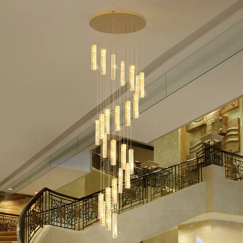 

Modern Luxury Crystal Led Pendant Lamp Villa Stairs Living Room Chandelier Lustre Home Decor Hotel Hall Hanging Lighting Fixture