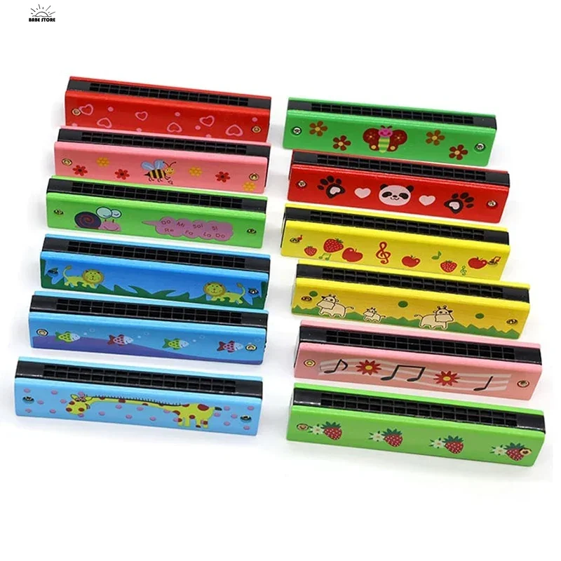 1PC Children Wooden Harmonica Musical Instrument Toys Music Teaching Aids Puzzle Early Education Kindergarten Beginners