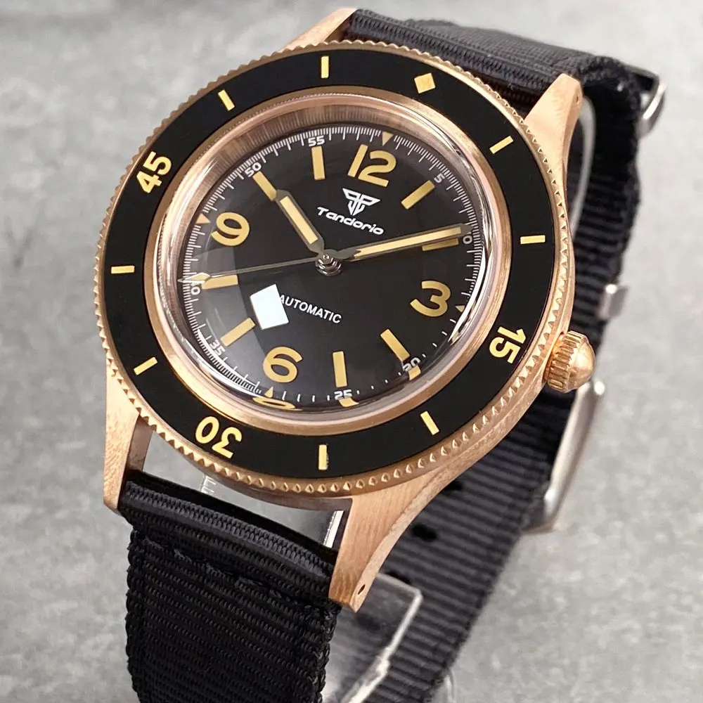 Tandorio 50-Fathoms Cusn8 Solid Bronze Diving Mechanical Men Watch 20bar Waterproof NH35 PT5000 Wristwatch 120 Click Bezel