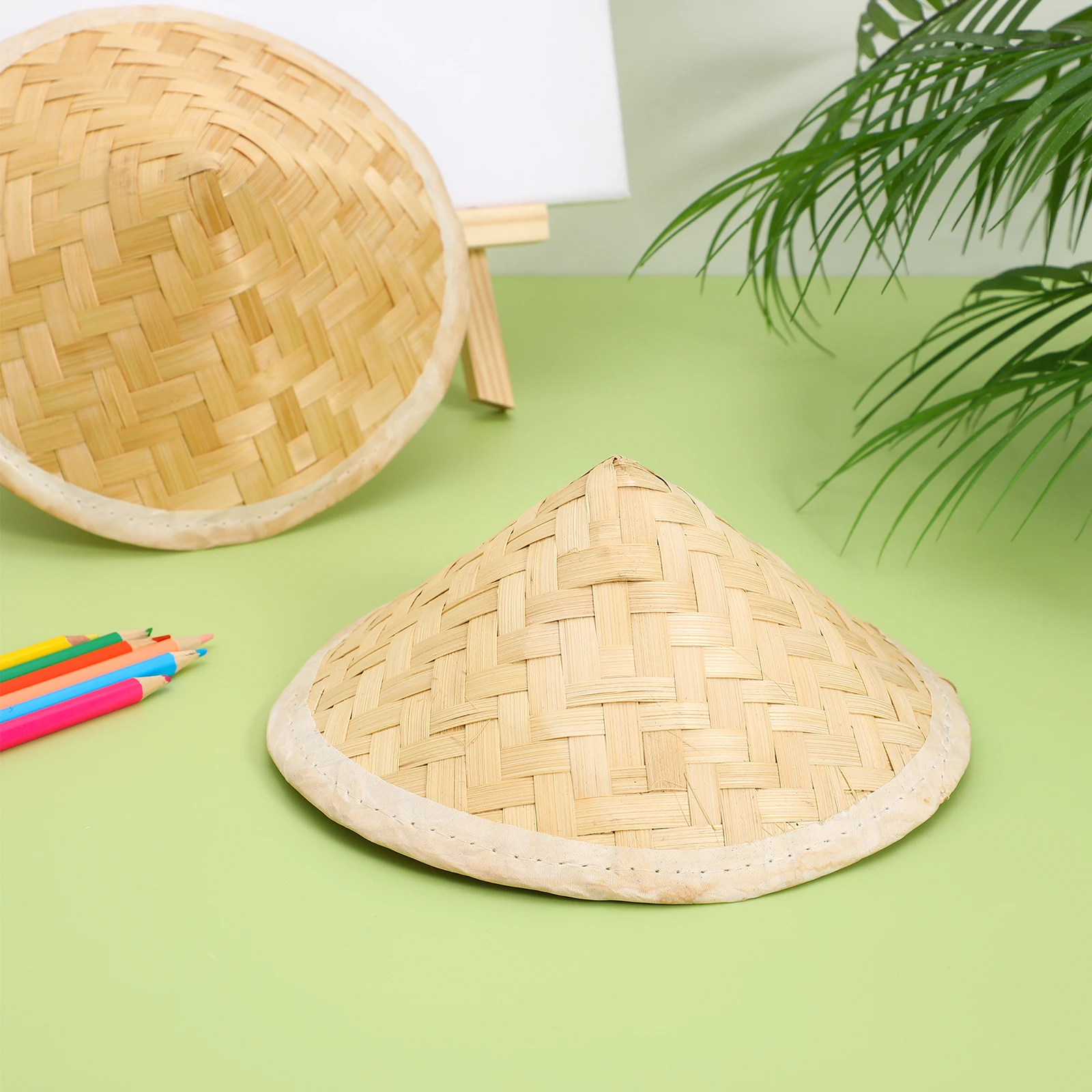 2 Pcs Bamboo Hat Straw Classroom Decorations Chinese Kid Round Children's Woven Adornment Style