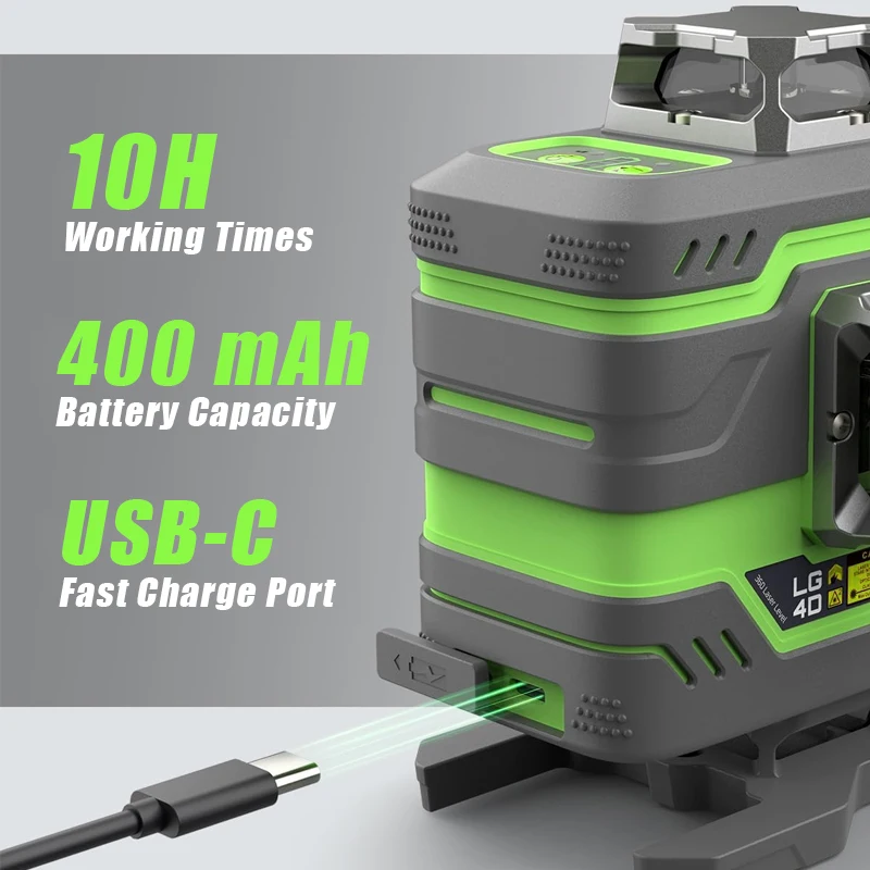 16 Line Green Beam Laser Level Rechargeable Tool Rotary Self Leveling 2H&2V 360 Wall Floor Cross Line Laser Level  LG-4D