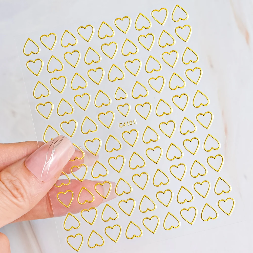 1pc 3d ouro prata oco amor coração etiqueta do prego branco preto laser coração auto-adesivo decalques manicure decoração ponta sliders