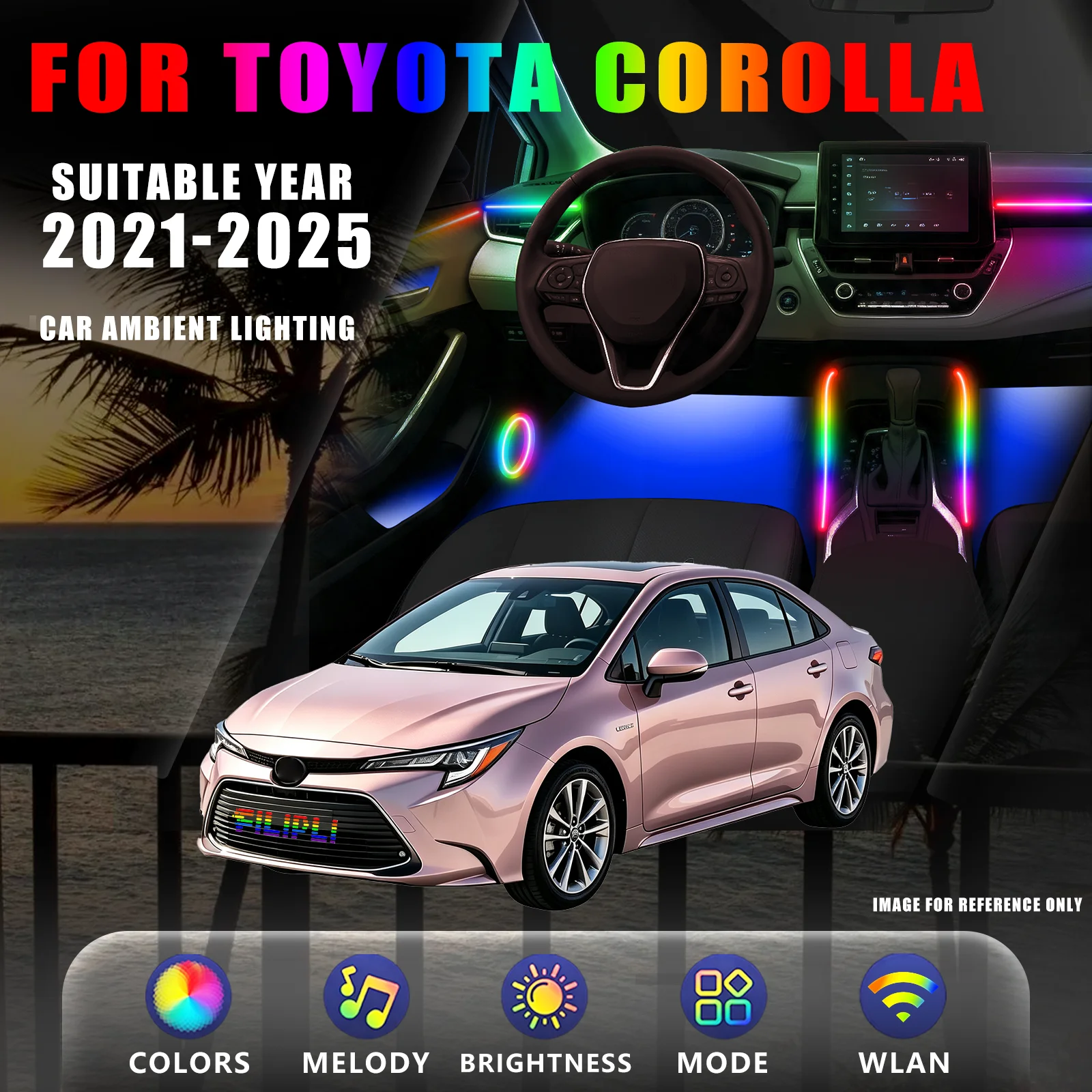 FOR TOYOTA Corolla 2021-2025 DREAM COLOR 18 Lights Car Ambient Lighting Kit Chasing Flowing Light Effect Acrylic Ambient Lighting Car Dashboard Door Panel Hidden LED Strips Automotive Interior Glow Mood Lighting Vehicle Upgrade Supplies