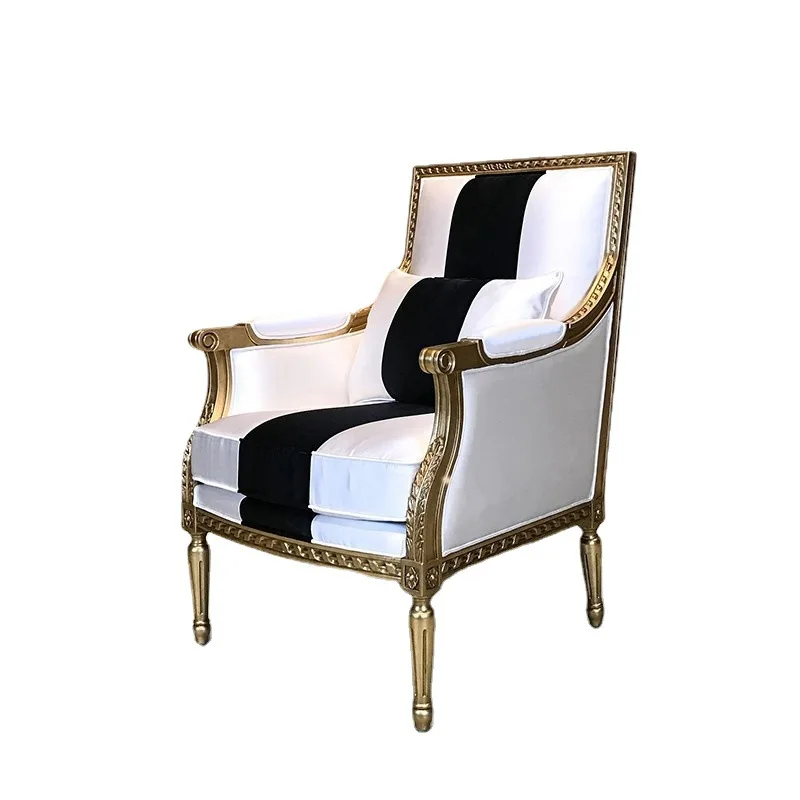 European leisure chair neoclassical black and white strip single chair solid wood dining chair