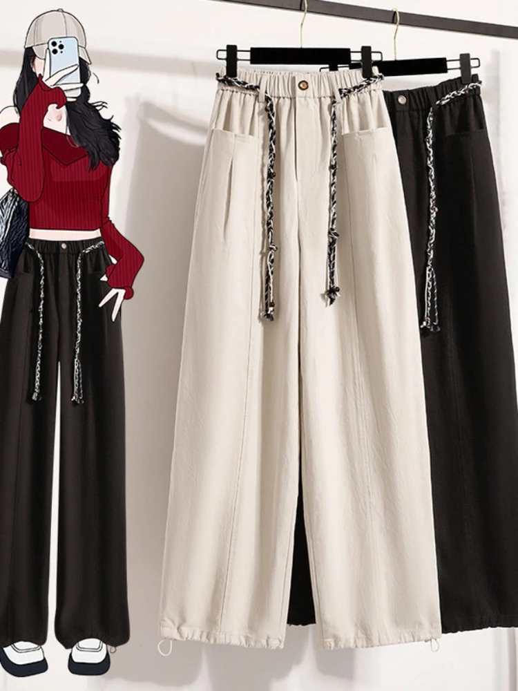 

Дизайнерские женские брюки-карго с высокой талией, свободного кроя, весенняя новинка, утягивающие и модные, для повседневной носки, широкие штанины, в стиле кэжуал.