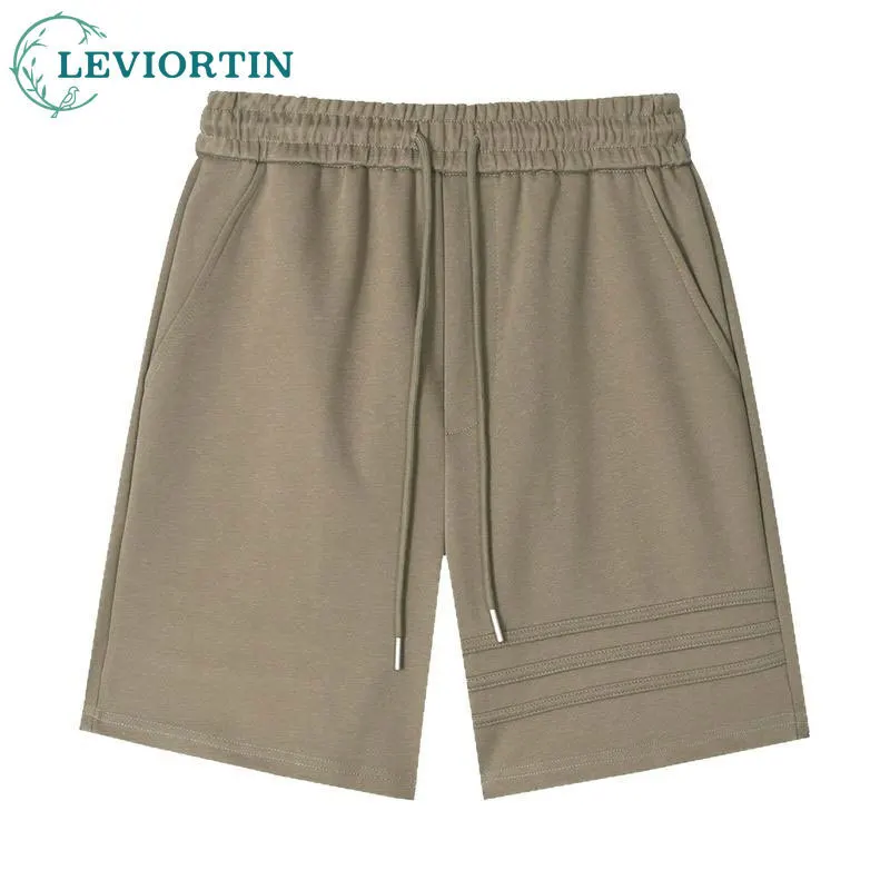 Men's summer American loose five quarter pants with three bar design, high-end fashion and versatile sports and leisure shorts