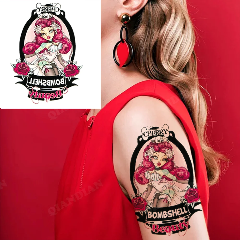 Large Geisha Girl Waterproof Temporary Tattoos Sticker Colorful