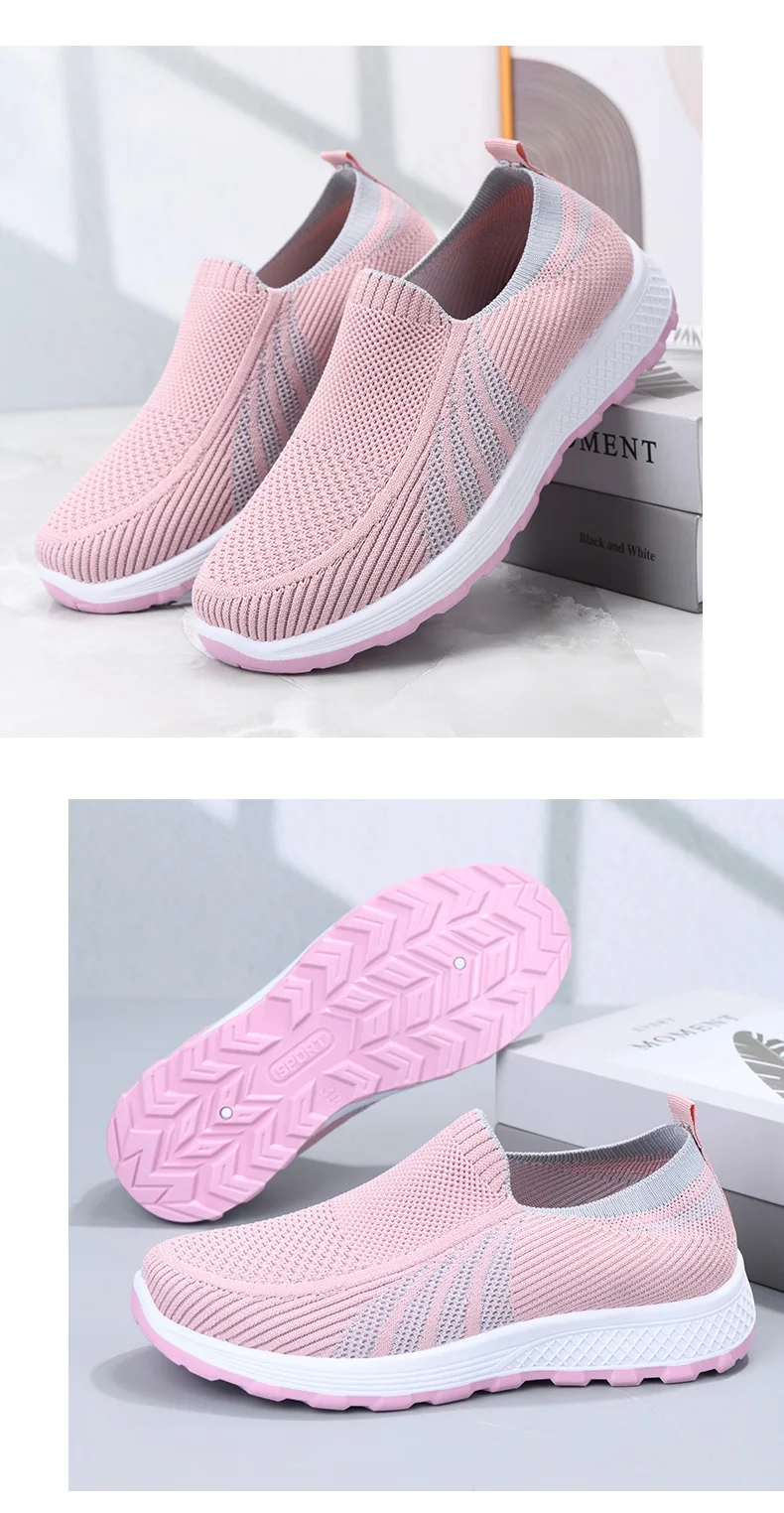Damen-Sneaker aus Stricknetz, zum Überziehen, atmungsaktiv, leicht, mit weicher Sohle, rutschfest, für Freizeitaktivitäten, zum Spazierengehen, für ältere Damen, für den täglichen Gebrauch im Freien. – Detail 13