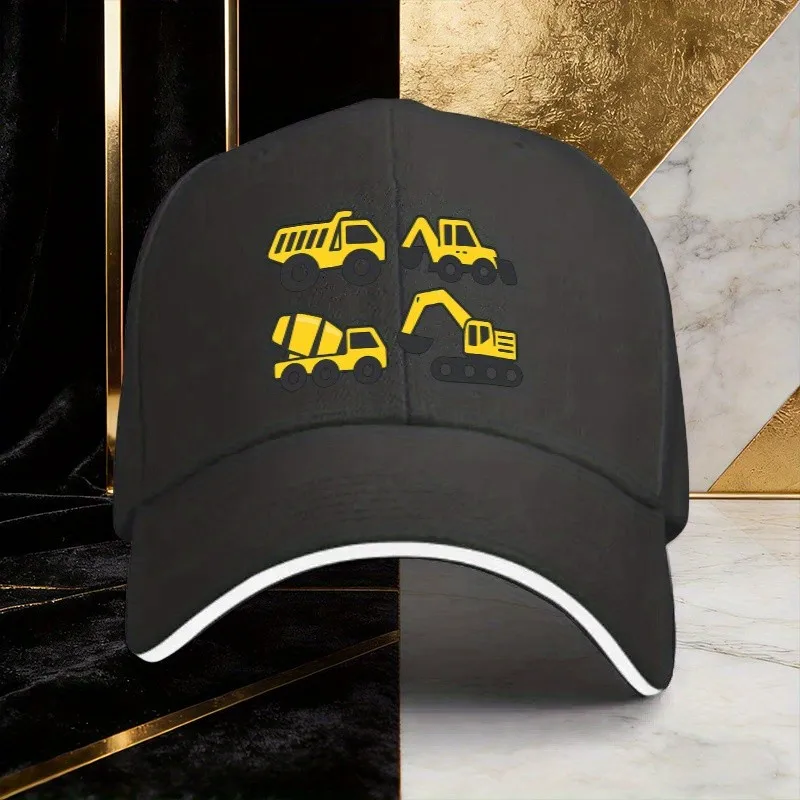 Construction Vehicles Pattern Baseball Cap Unisex Polyester Outdoor Sun Hat All-Season Travel Cap