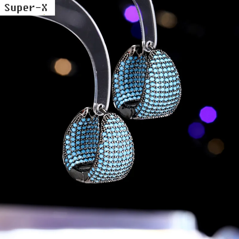 zirconia hoop earrings for women dinner party daily wear jewelry blue white black fushia zirconia earrings