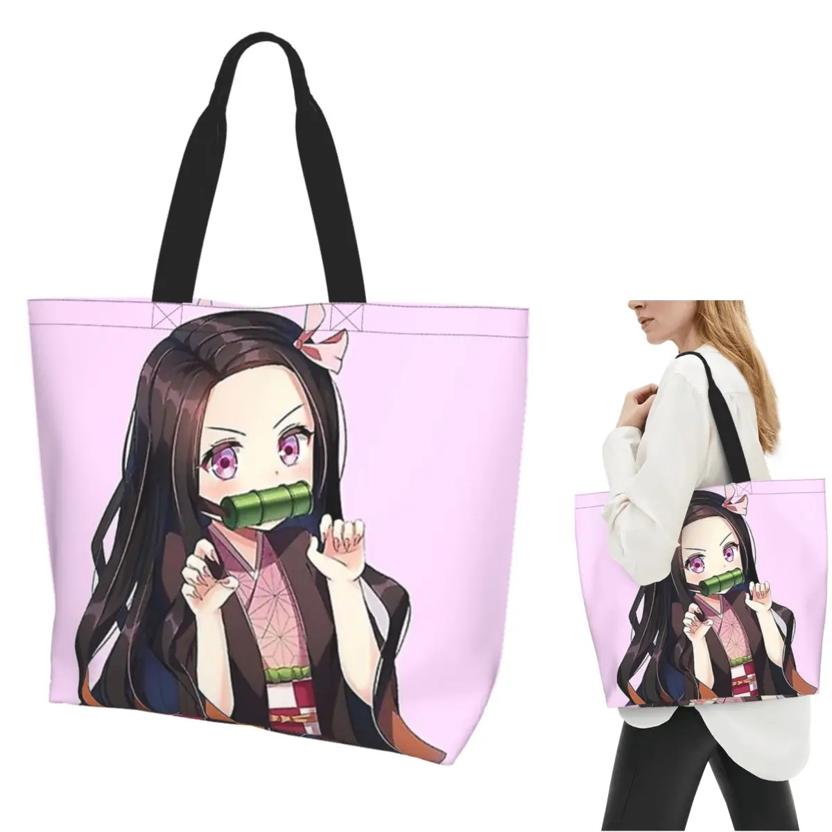 

Anime Demon Slayer Kamado Tanjirou Shopping Tote Bag Canvas Large Capacity Shoulder Bags Shopper Grocery Handbag for Women