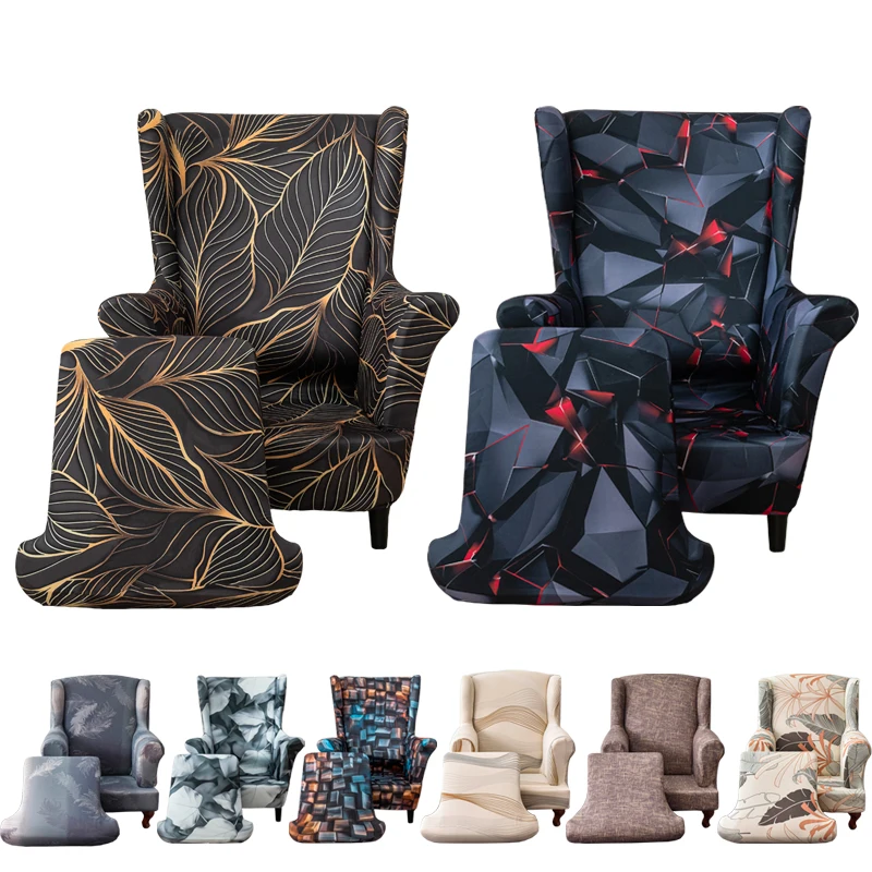 Wingback Chair Slipcover 2 Piece Wingback Chair Cover Spandex Wing Chair Slipcovers Wingback Armchair Covers with Elastic Bottom