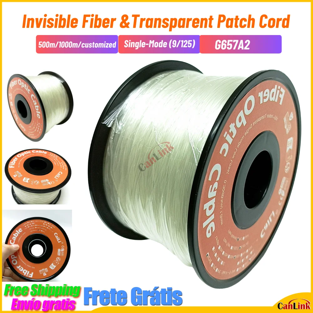 

500M/1000M FTTH G657A2 0.9mm Diameter PVC Invisible Fiber Optical Drop Cable Transparent Patch Cord Indoor SM Bend Insensitive