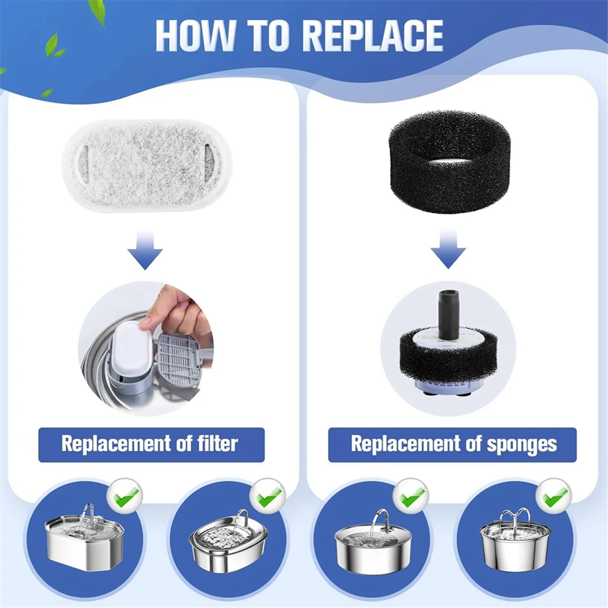 AT4148 Pack kattenwaterfonteinfilters, vervangingsfilters voor kattenfontein voor verstelbare waterstroom huisdierwaterfontein