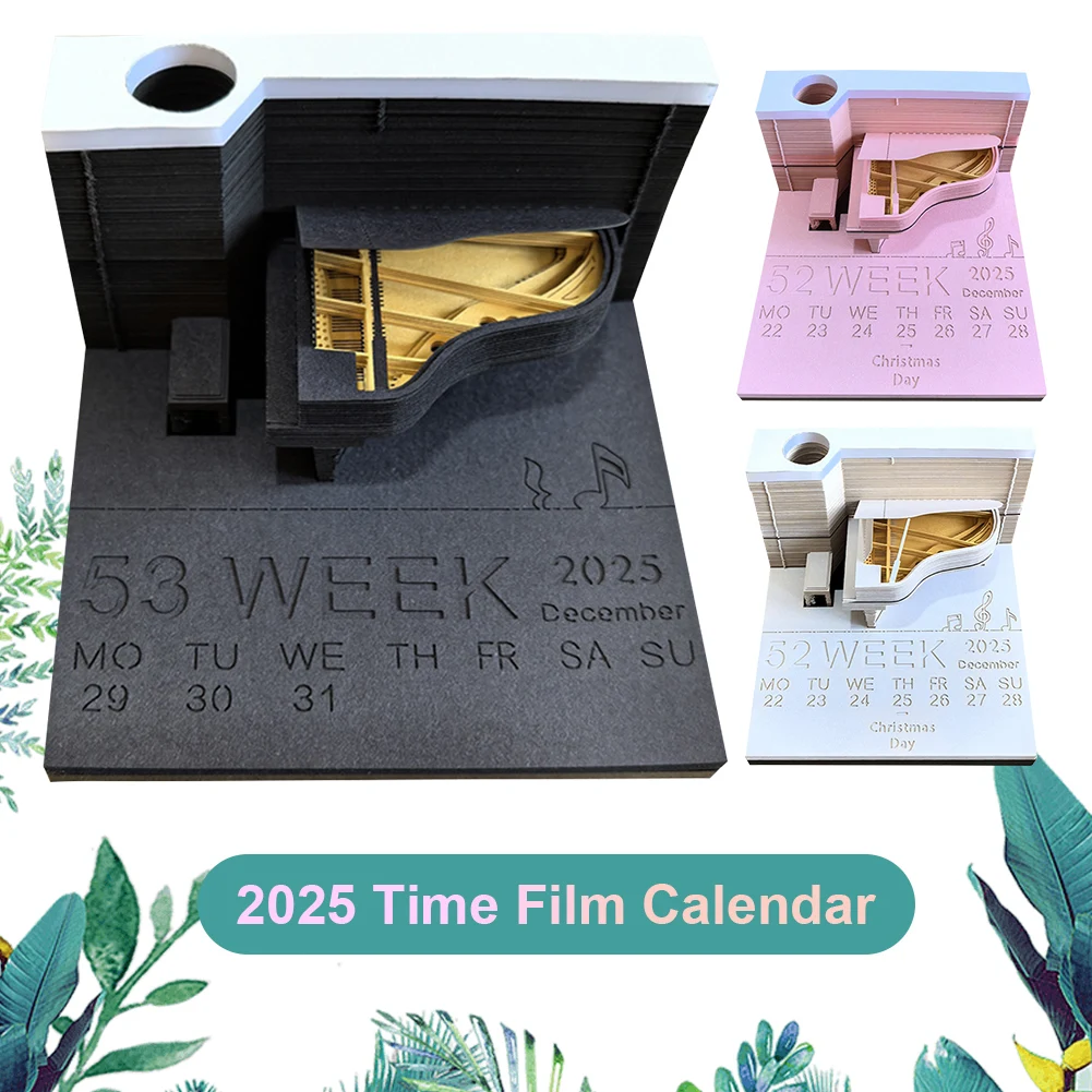Piano Desk Calendar 2025 Time Piece Calendar Paper Carving Art Memo Pad Notepad 3D Art Calendar for Desktop Decoration
