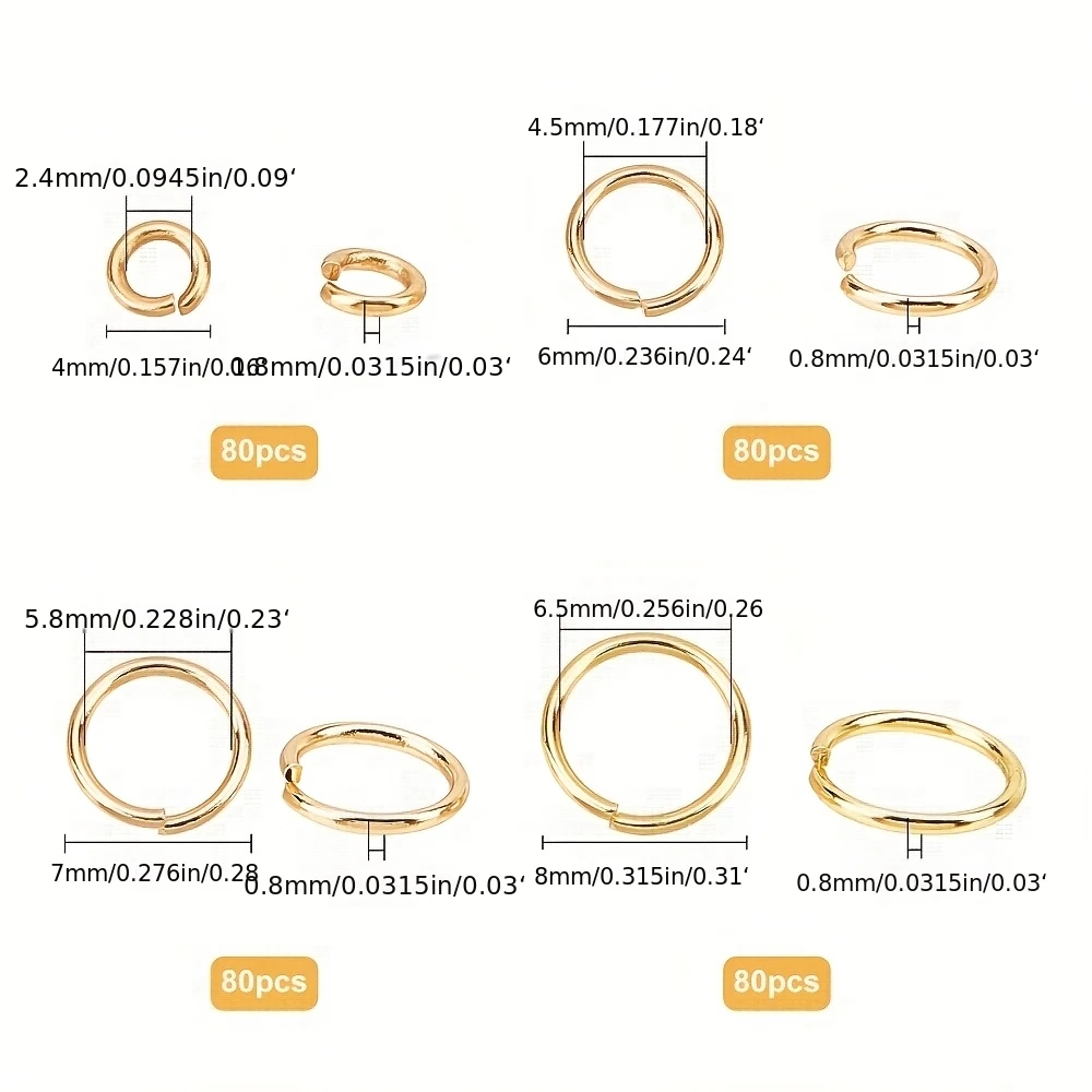 1 Box of 3-9mm Open Jump Ring Gold Silver DIY Jewelry Making Ring, Durable Accessory Suitable for DIY Handmade Products